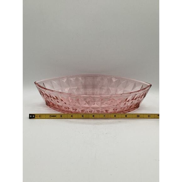 VTG Depression Glass Jeannette WINDSOR DIAMOND Pink Large Oval Boat Center Bowl - Picture 3 of 7